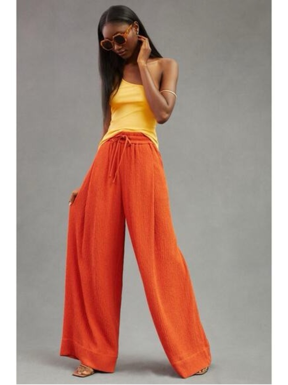 Anthropologie Antwerp Wide-Leg Drawstring Pants in Burnt Orange